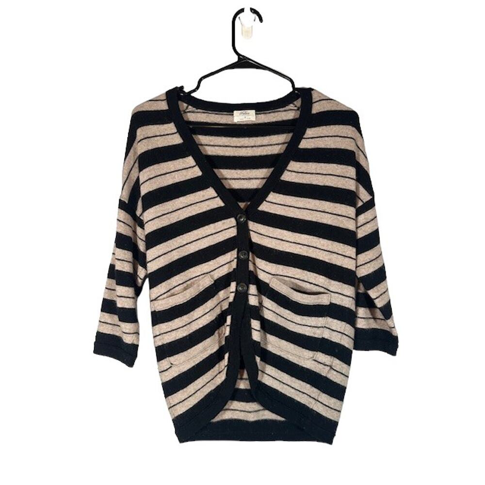 Wallace Cream Black Striped Wool Blend Button Cardigan Sweater Women Sz S